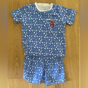 Lila & Hayes Blue Football Print Kids Pajamas FFC monogram initials size 5 VGUC